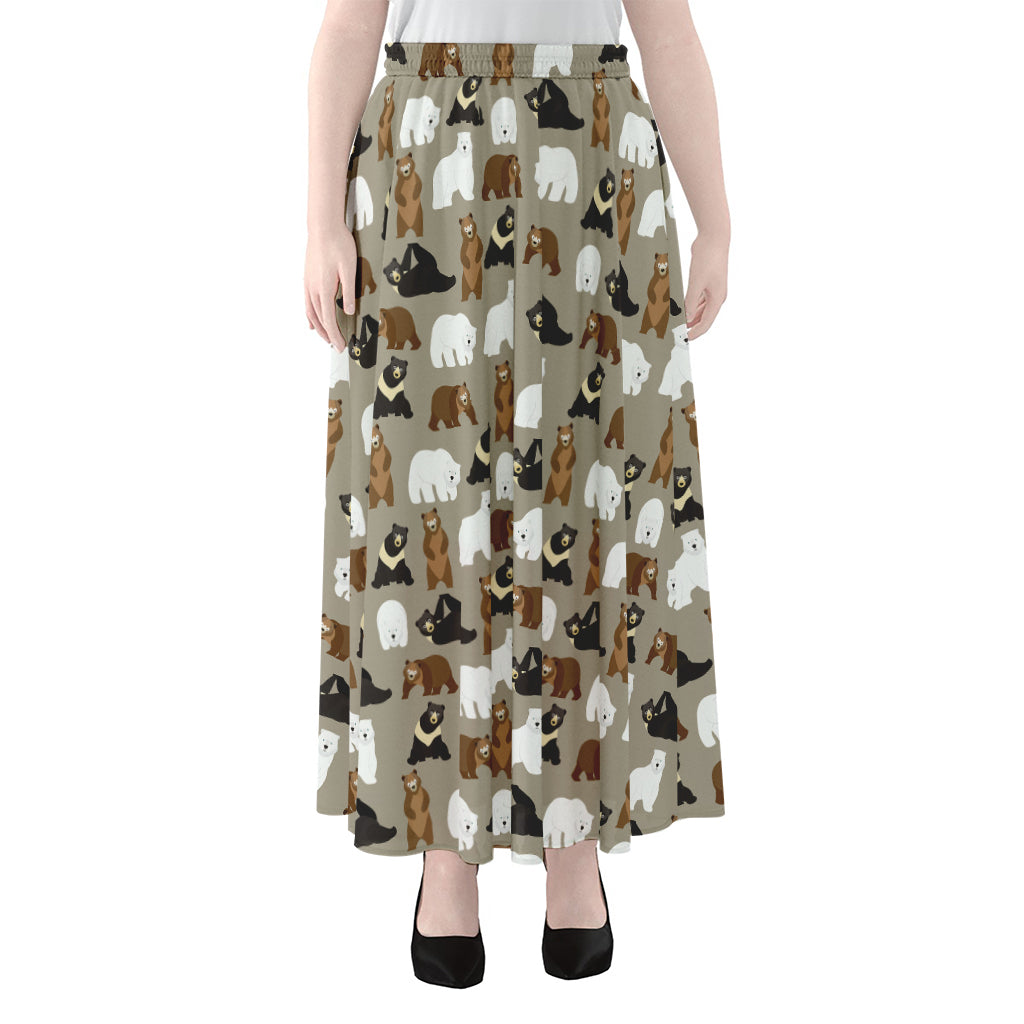 Cute Bear Pattern Print Chiffon Maxi Skirt