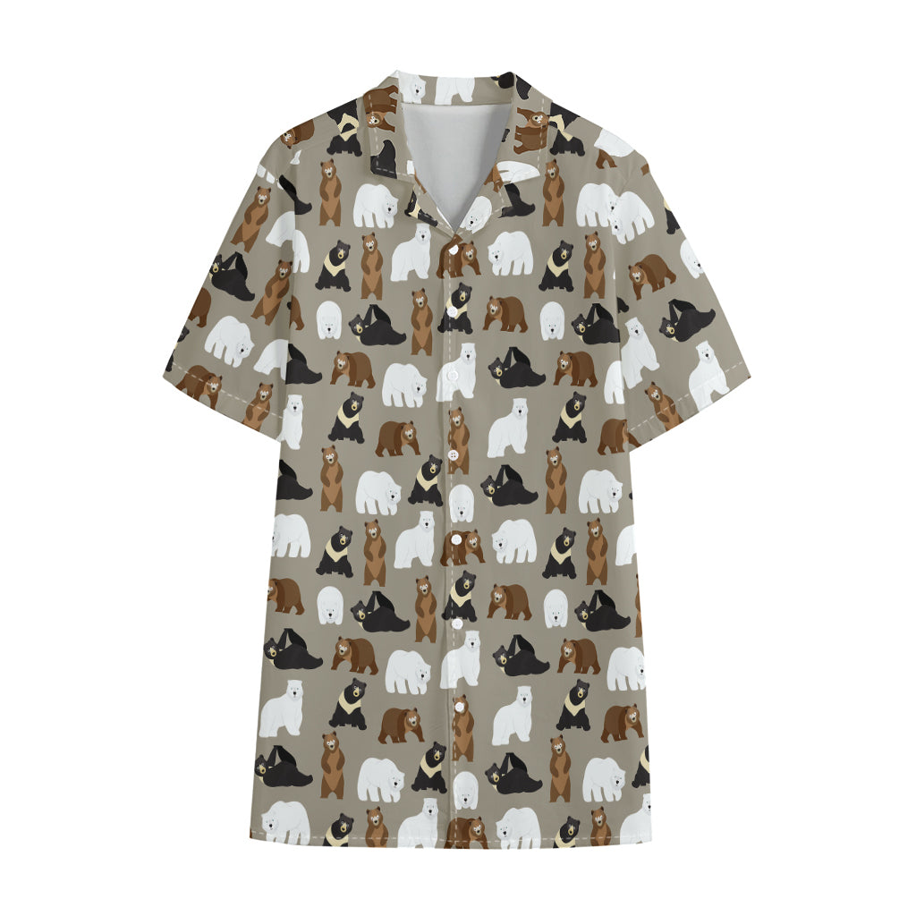 Cute Bear Pattern Print Cotton Hawaiian Shirt