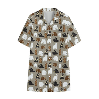 Cute Bear Pattern Print Cotton Hawaiian Shirt