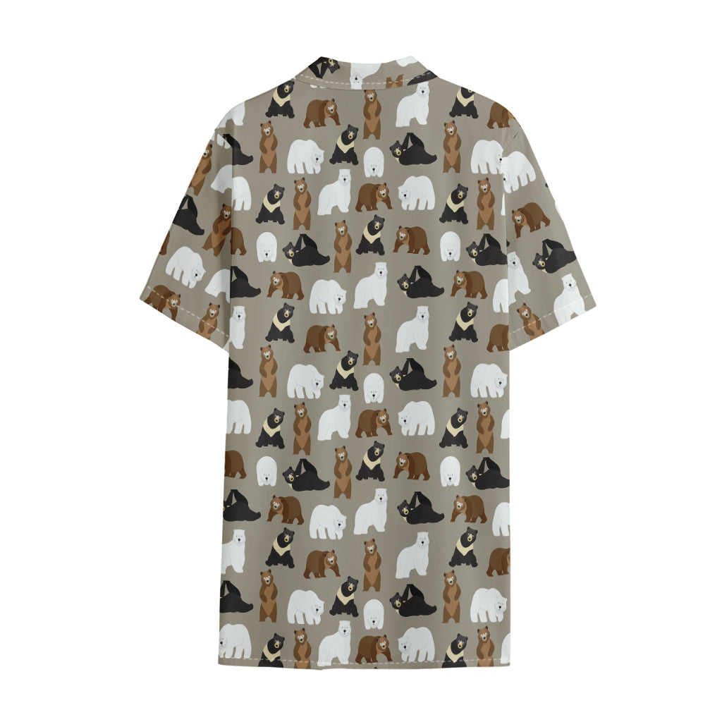 Cute Bear Pattern Print Cotton Hawaiian Shirt