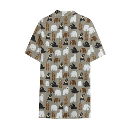 Cute Bear Pattern Print Cotton Hawaiian Shirt