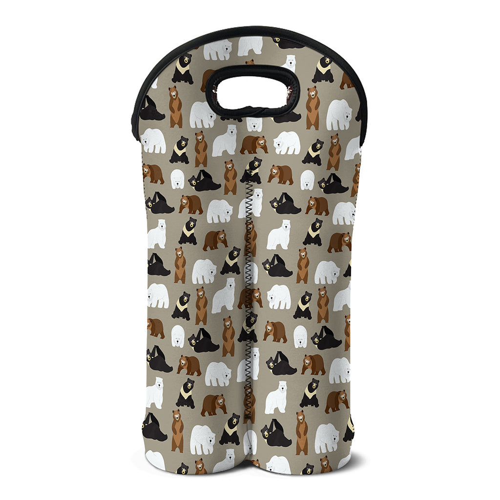 Cute Bear Pattern Print Double Neoprene Wine Tote