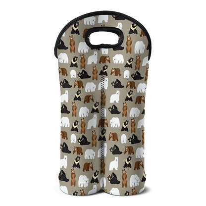 Cute Bear Pattern Print Double Neoprene Wine Tote