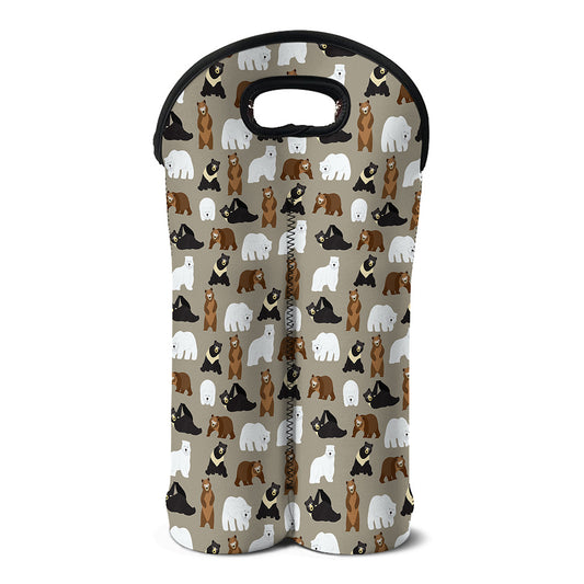 Cute Bear Pattern Print Double Neoprene Wine Tote