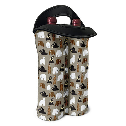 Cute Bear Pattern Print Double Neoprene Wine Tote