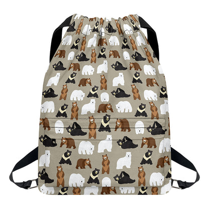 Cute Bear Pattern Print Drawstring Backpack