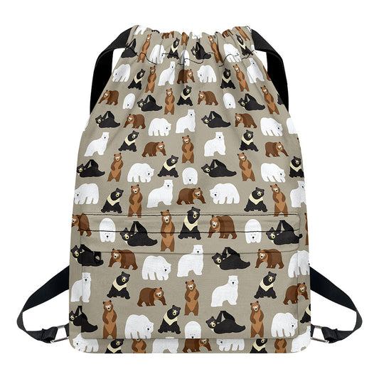 Cute Bear Pattern Print Drawstring Backpack