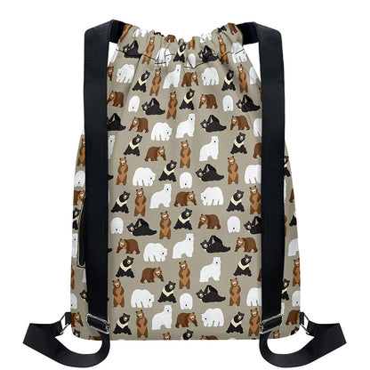 Cute Bear Pattern Print Drawstring Backpack
