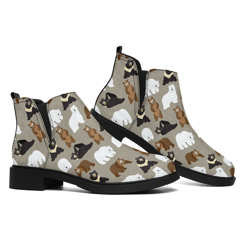 Cute Bear Pattern Print Flat Ankle Boots