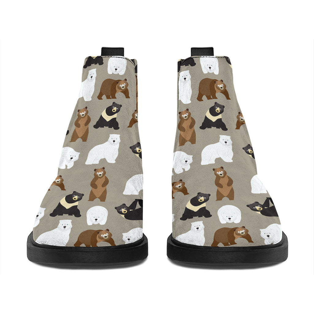 Cute Bear Pattern Print Flat Ankle Boots