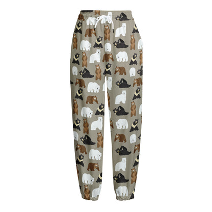 Cute Bear Pattern Print Fleece Lined Knit Pants