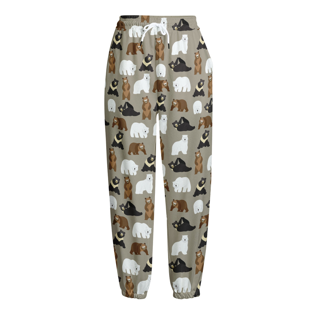 Cute Bear Pattern Print Fleece Lined Knit Pants