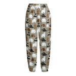 Cute Bear Pattern Print Fleece Lined Knit Pants