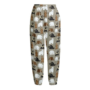 Cute Bear Pattern Print Fleece Lined Knit Pants