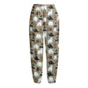 Cute Bear Pattern Print Fleece Lined Knit Pants