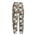 Cute Bear Pattern Print Fleece Lined Knit Pants