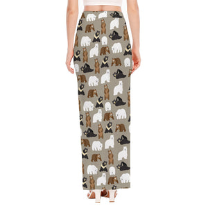 Cute Bear Pattern Print High Slit Maxi Skirt