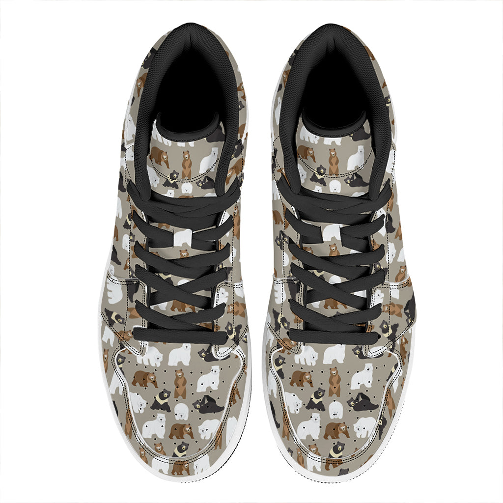 Cute Bear Pattern Print High Top Leather Sneakers