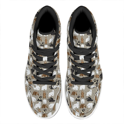 Cute Bear Pattern Print High Top Leather Sneakers