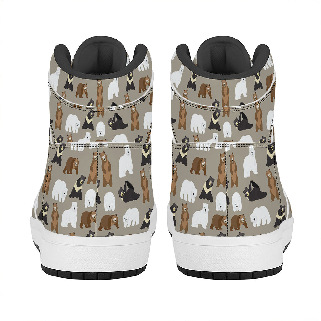 Cute Bear Pattern Print High Top Leather Sneakers