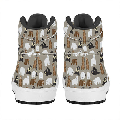 Cute Bear Pattern Print High Top Leather Sneakers