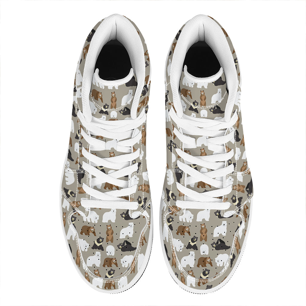 Cute Bear Pattern Print High Top Leather Sneakers