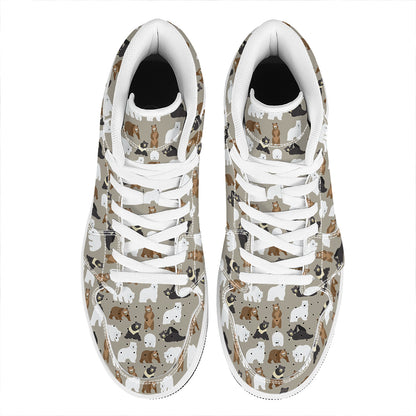 Cute Bear Pattern Print High Top Leather Sneakers