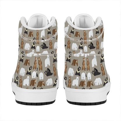 Cute Bear Pattern Print High Top Leather Sneakers