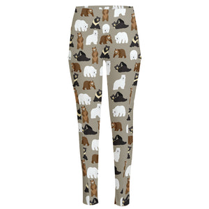 Cute Bear Pattern Print High-Waisted Pocket Leggings