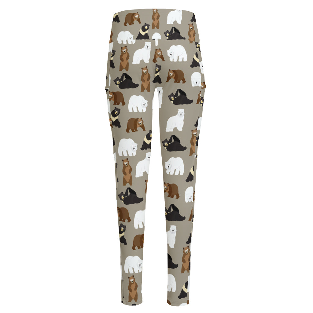 Cute Bear Pattern Print High-Waisted Pocket Leggings