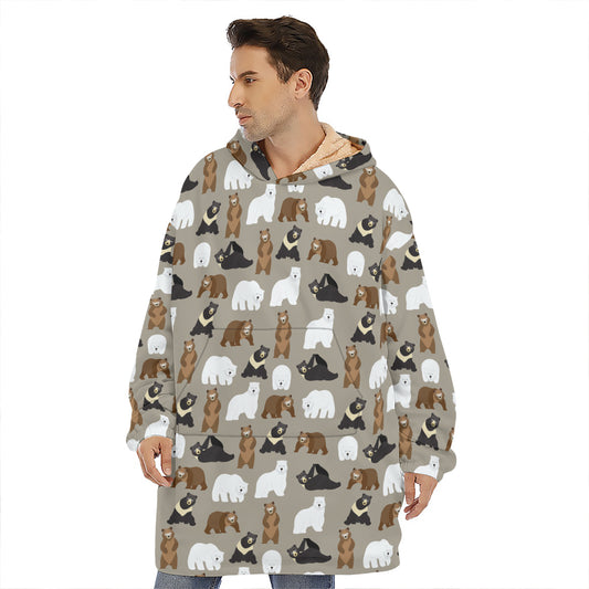 Cute Bear Pattern Print Hoodie Blanket