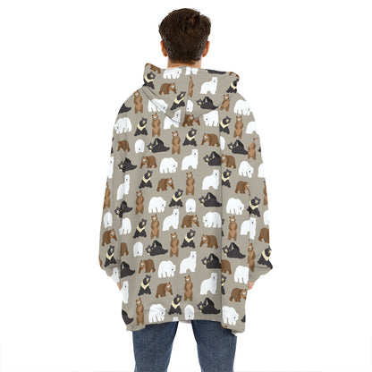 Cute Bear Pattern Print Hoodie Blanket