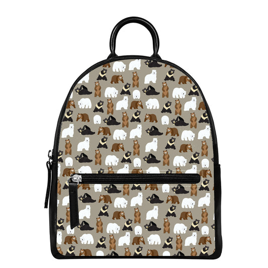 Cute Bear Pattern Print Leather Backpack