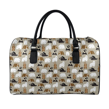 Cute Bear Pattern Print Leather Duffle Bag