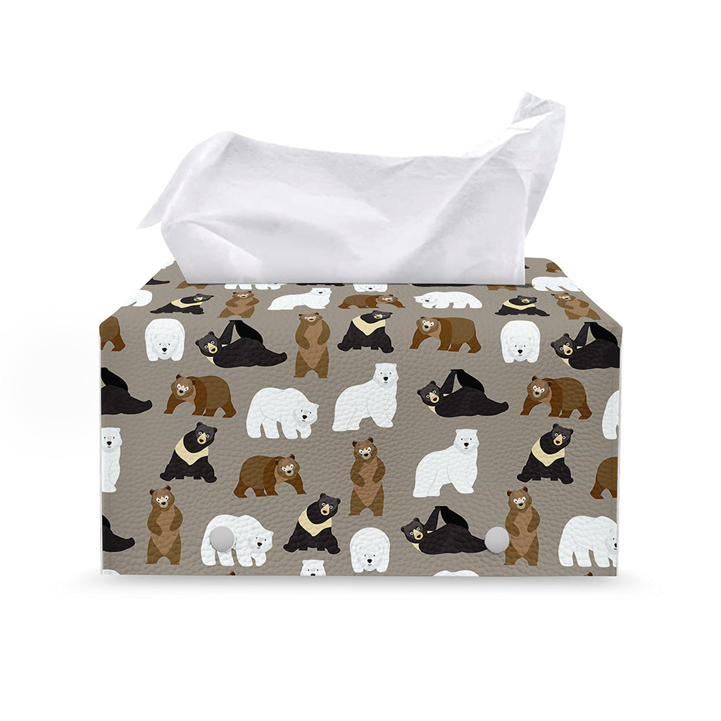 Cute Bear Pattern Print Leather Tissue Box Cover