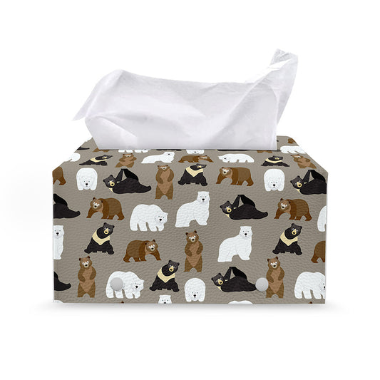 Cute Bear Pattern Print Leather Tissue Box Cover