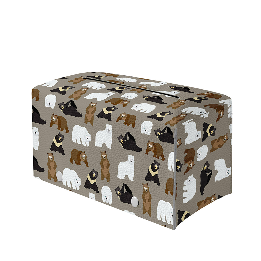 Cute Bear Pattern Print Leather Tissue Box Cover