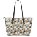 Cute Bear Pattern Print Leather Tote Bag With Zipper