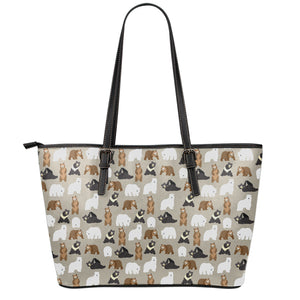 Cute Bear Pattern Print Leather Tote Bag