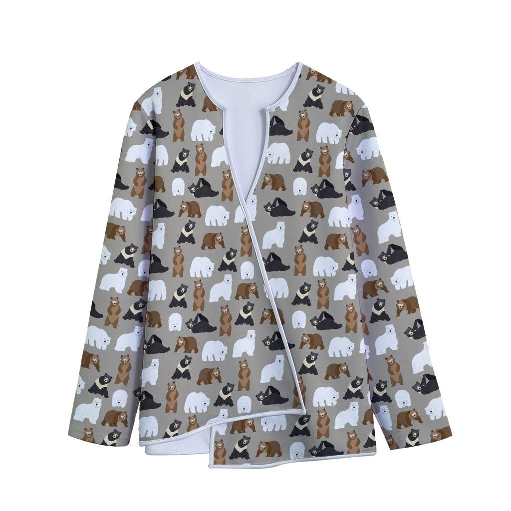 Cute Bear Pattern Print Long Sleeve Short Coat