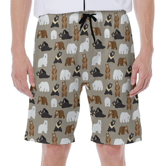 Cute Bear Pattern Print Men's Beach Shorts