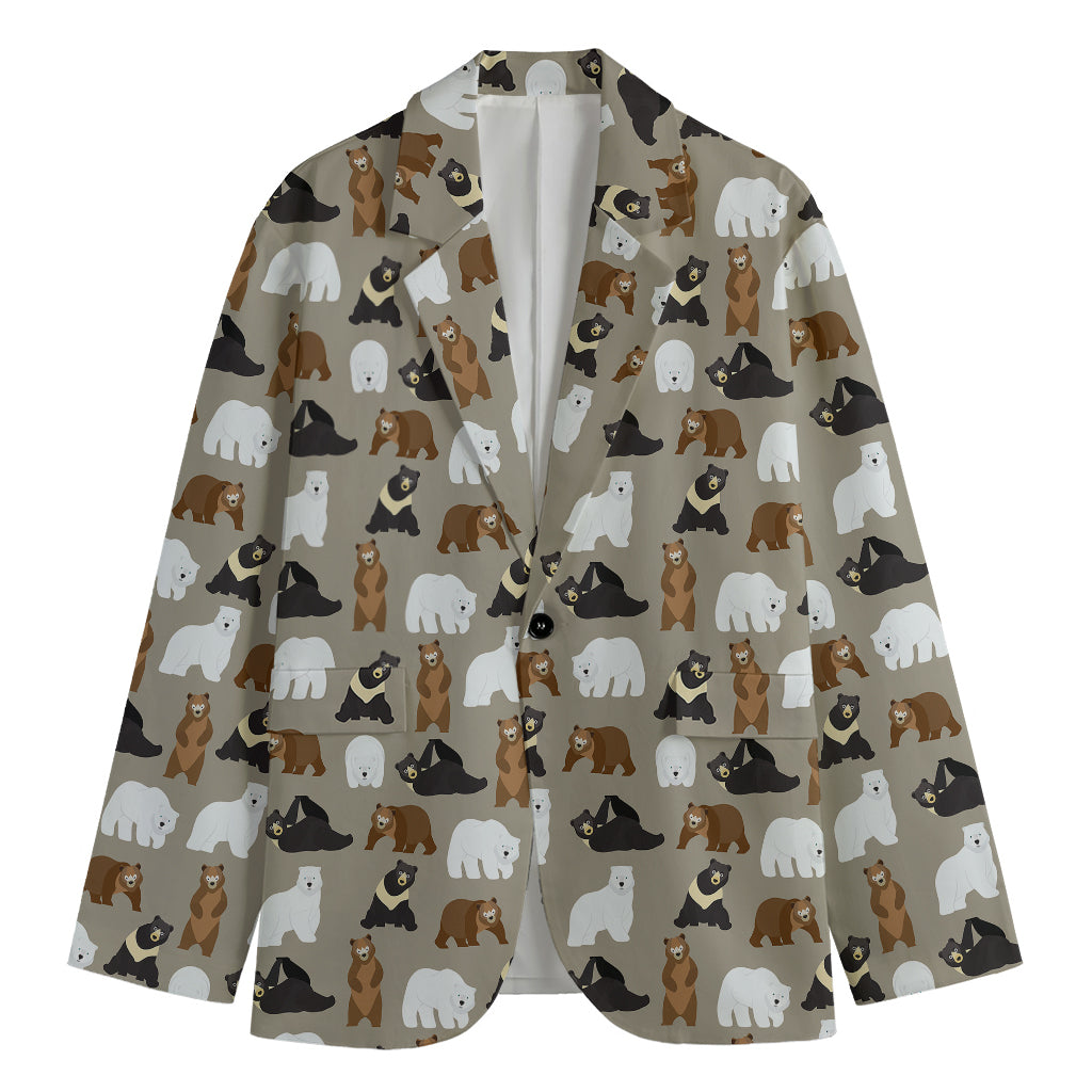 Cute Bear Pattern Print Men's Blazer