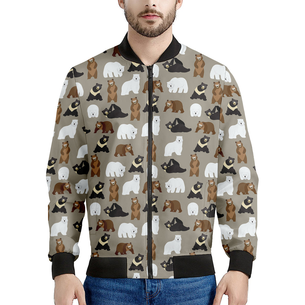 Cute Bear Pattern Print Men's Bomber Jacket