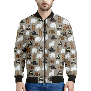 Cute Bear Pattern Print Men's Bomber Jacket