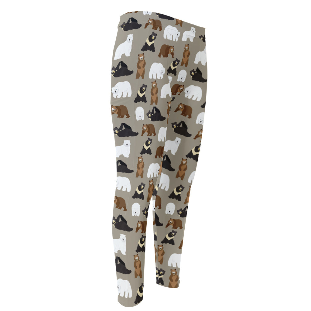 Cute Bear Pattern Print Men's Compression Pants