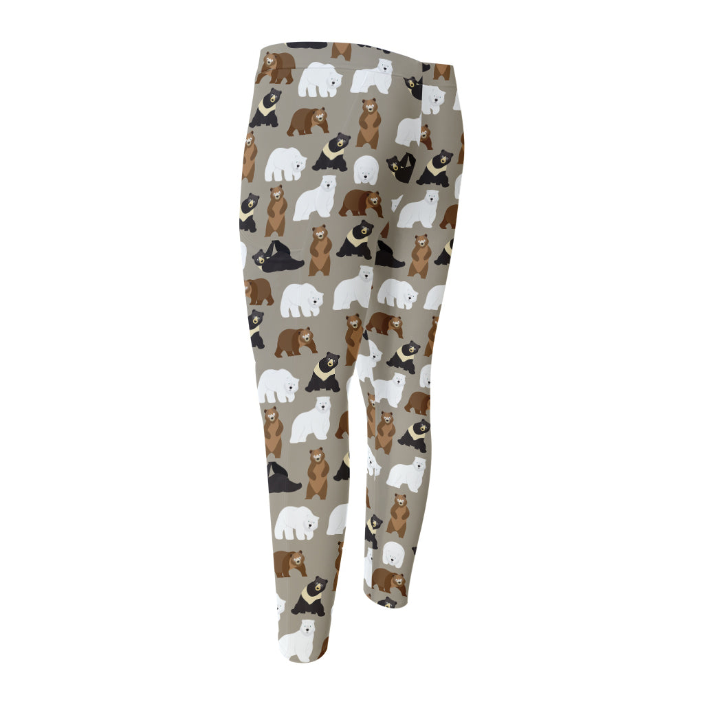 Cute Bear Pattern Print Men's Compression Pants