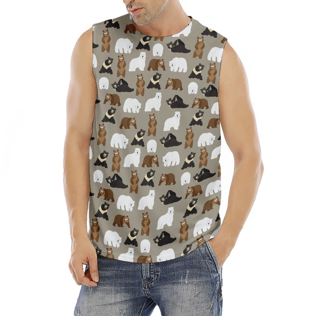 Cute Bear Pattern Print Men's Fitness Tank Top