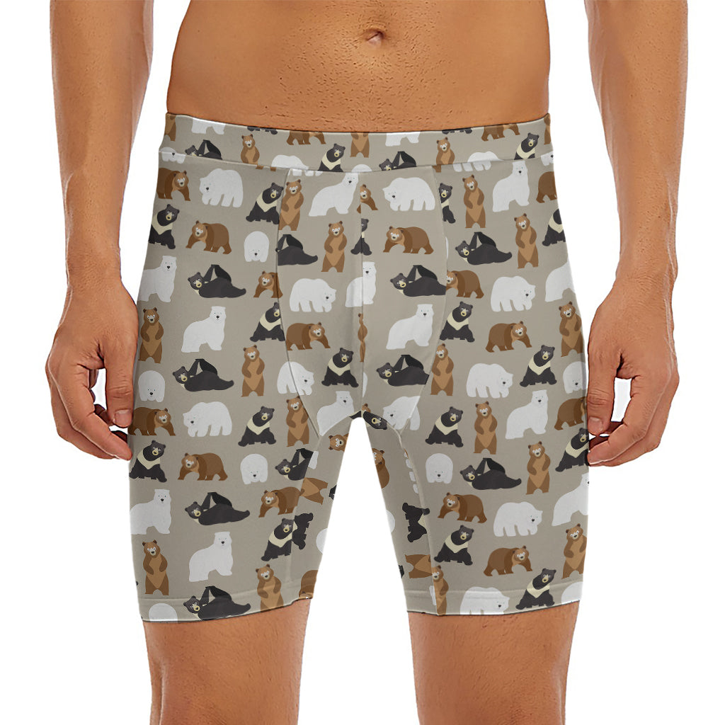 Cute Bear Pattern Print Men's Long Boxer Briefs