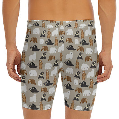 Cute Bear Pattern Print Men's Long Boxer Briefs