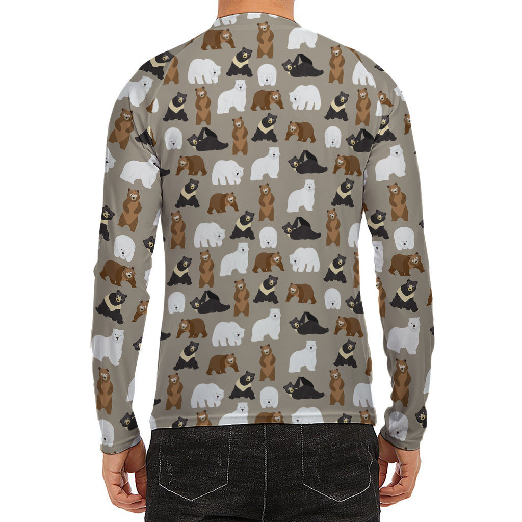 Cute Bear Pattern Print Men's Long Sleeve Rash Guard